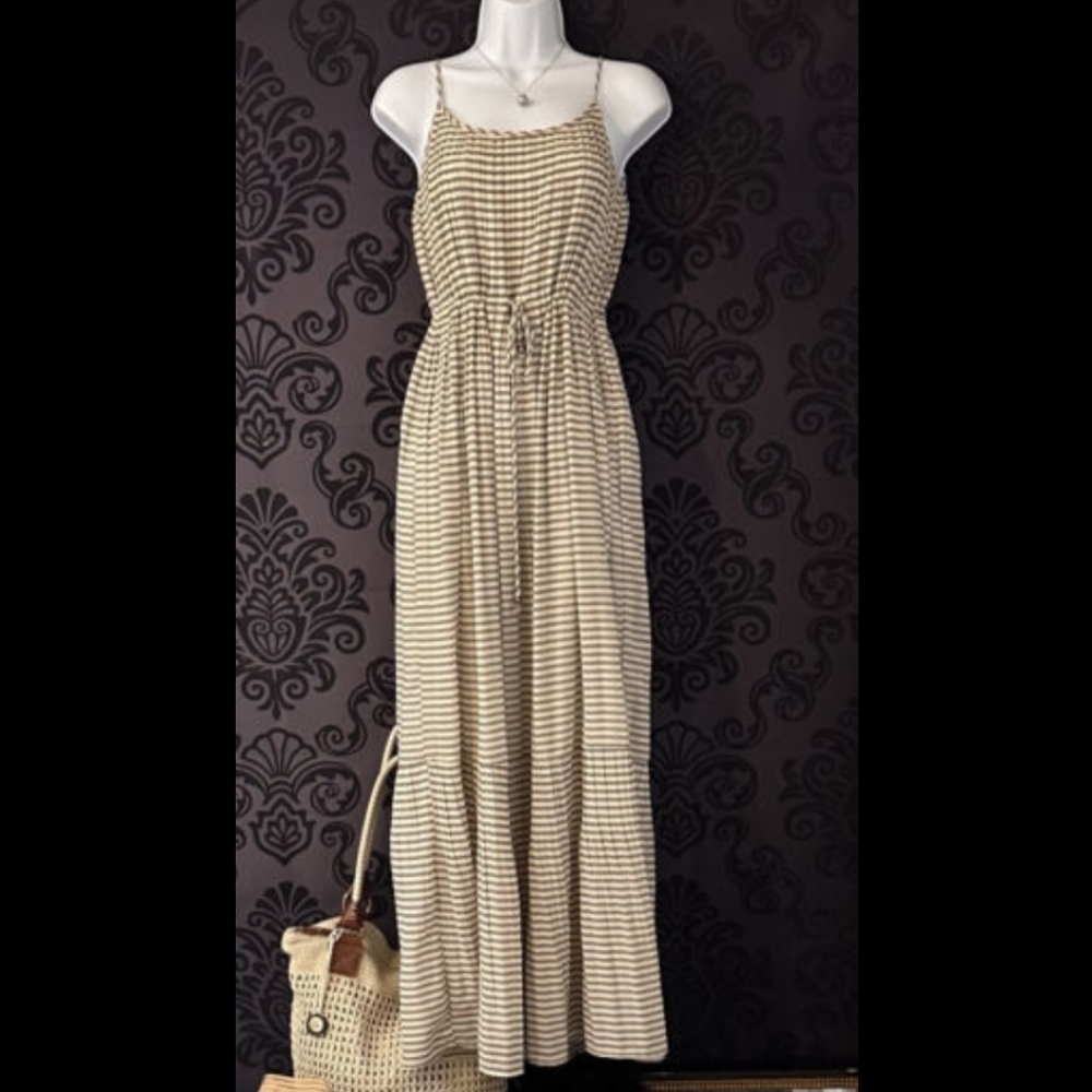 Cato gray and cream striped maxi dress with drawstring waist